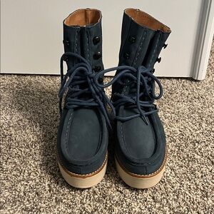 Suede Blue Lace-Up Boots